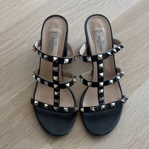 Valentino Black and Gold Studded Sandals